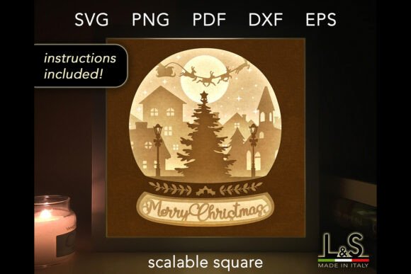 Christmas Snow Globe Shadow Box 3D SVG