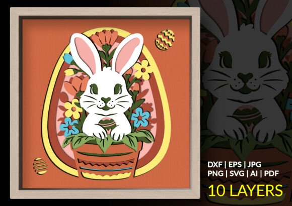 Easter Bunny Flower Pot Shadow Box 3D SVG