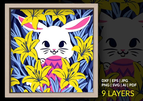Easter Bunny Lily Garden Shadow Box 3D SVG