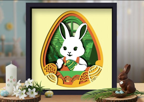 Easter Bunny Painting Egg Shadow Box