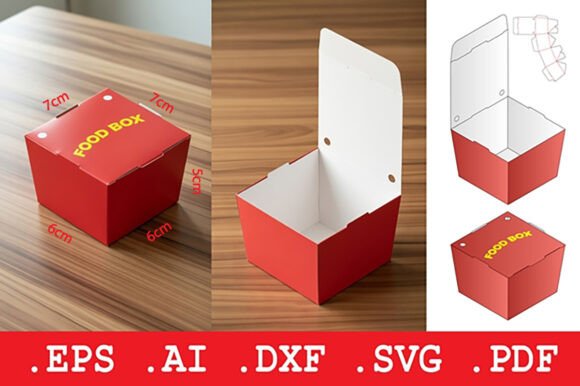 Folding Food Box with Locking Lid 3D SVG