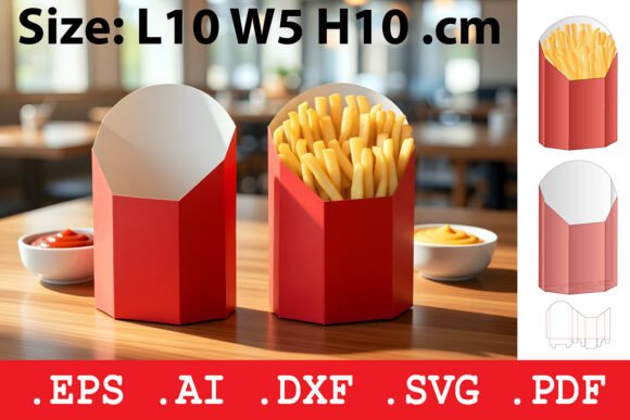 French Fries Scoop Box 3D SVG Objects