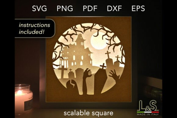 Graveyard Halloween Shadow Box Svg