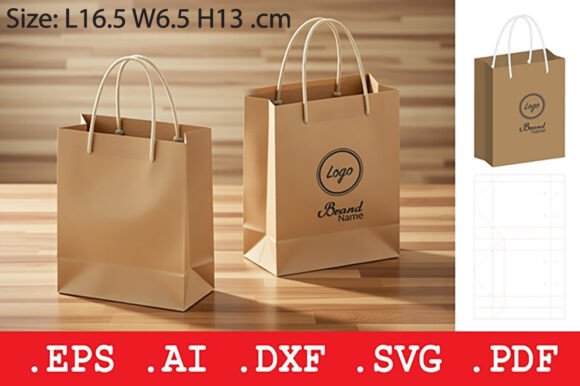 Gusseted Retail Paper Bag with Handles 3D SVG