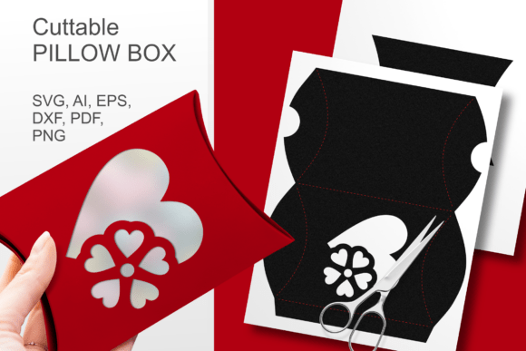 Heart N Flower 1 Pillow Box Template SVG