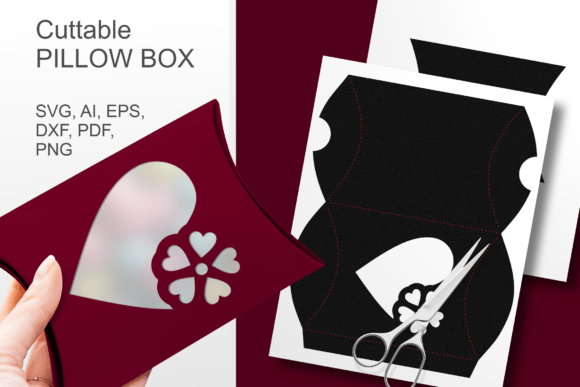 Heart N Flower 2 Pillow Box Template SVG