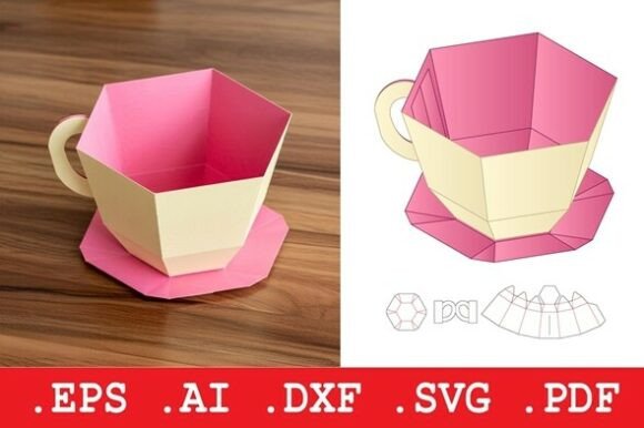 Hexagon Teacup and Saucer Gift Box 3D SVG