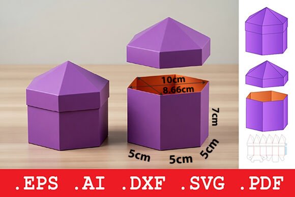 Hexagonal Pyramid Lid Box 3D SVG Objects