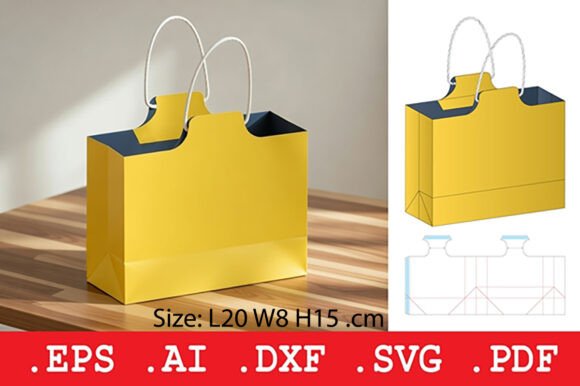 Horizontal Retail Paper Bag with Handles: 3D SVG Objects