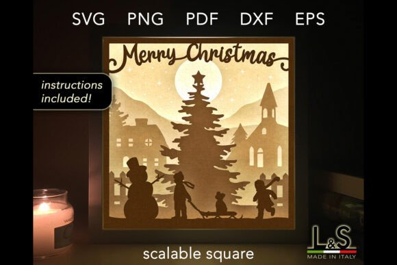 Merry Christmas Kids Shadow Box Svg