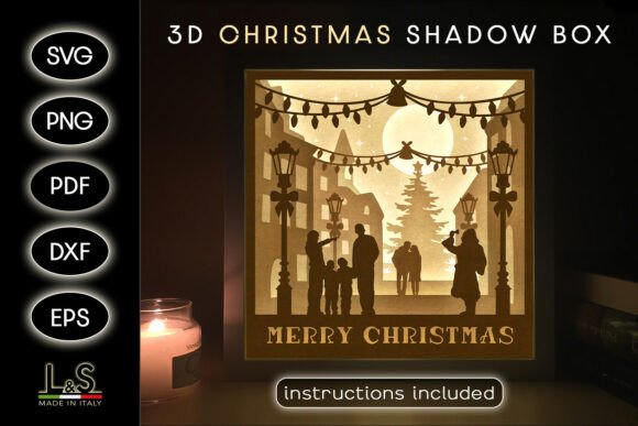 Merry Christmas Shadow Box Template 3D SVG