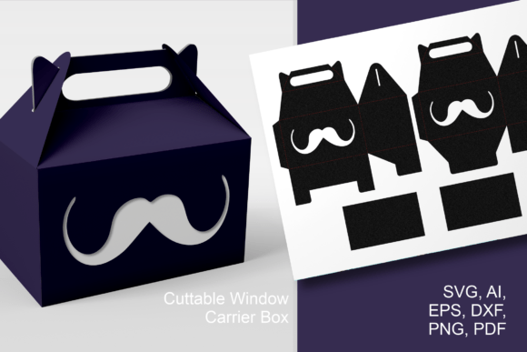 Mustache 3 Gable Window Box Template SVG for Father’s Day