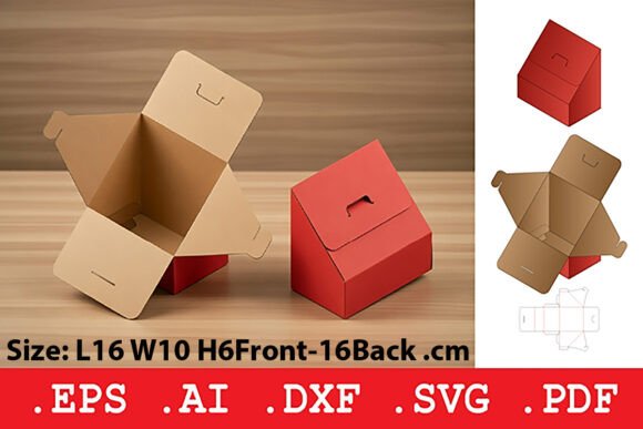 Slanted Roof Tuck Lid Box: A 3D SVG Asset for Objects