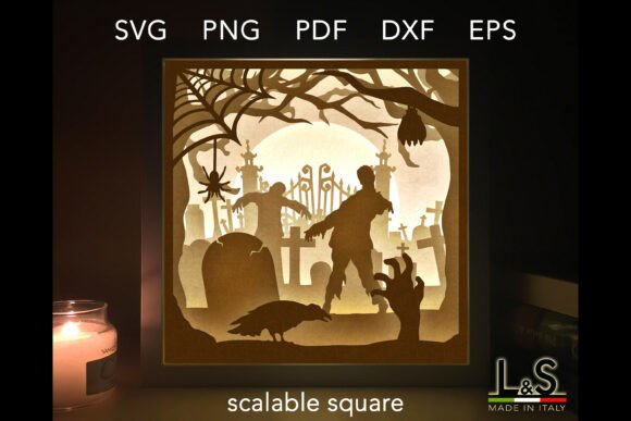 Zombie Halloween Shadow Box Svg